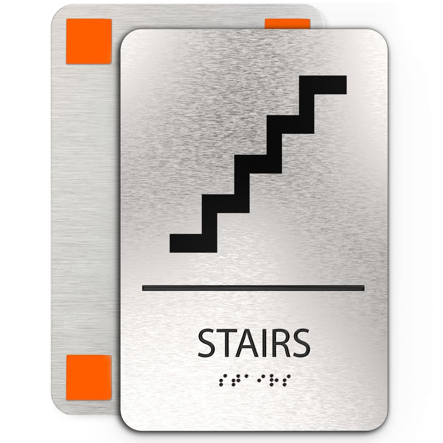 ADASigns Stairs Sign 6×9 Inch Brushed Aluminum Grade 2 Braille ADA Compliant