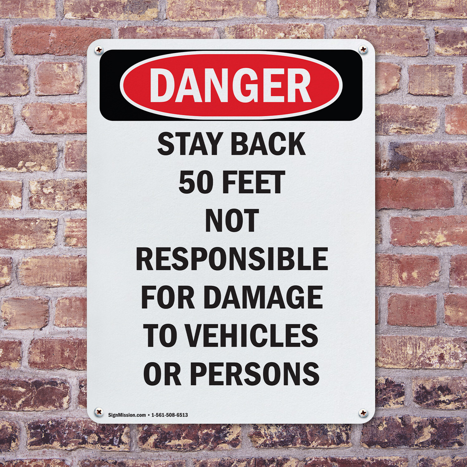 (2 Pack) Stay Back 50 Feet Not Responsible OSHA Danger Sign Decal Metal Plastic