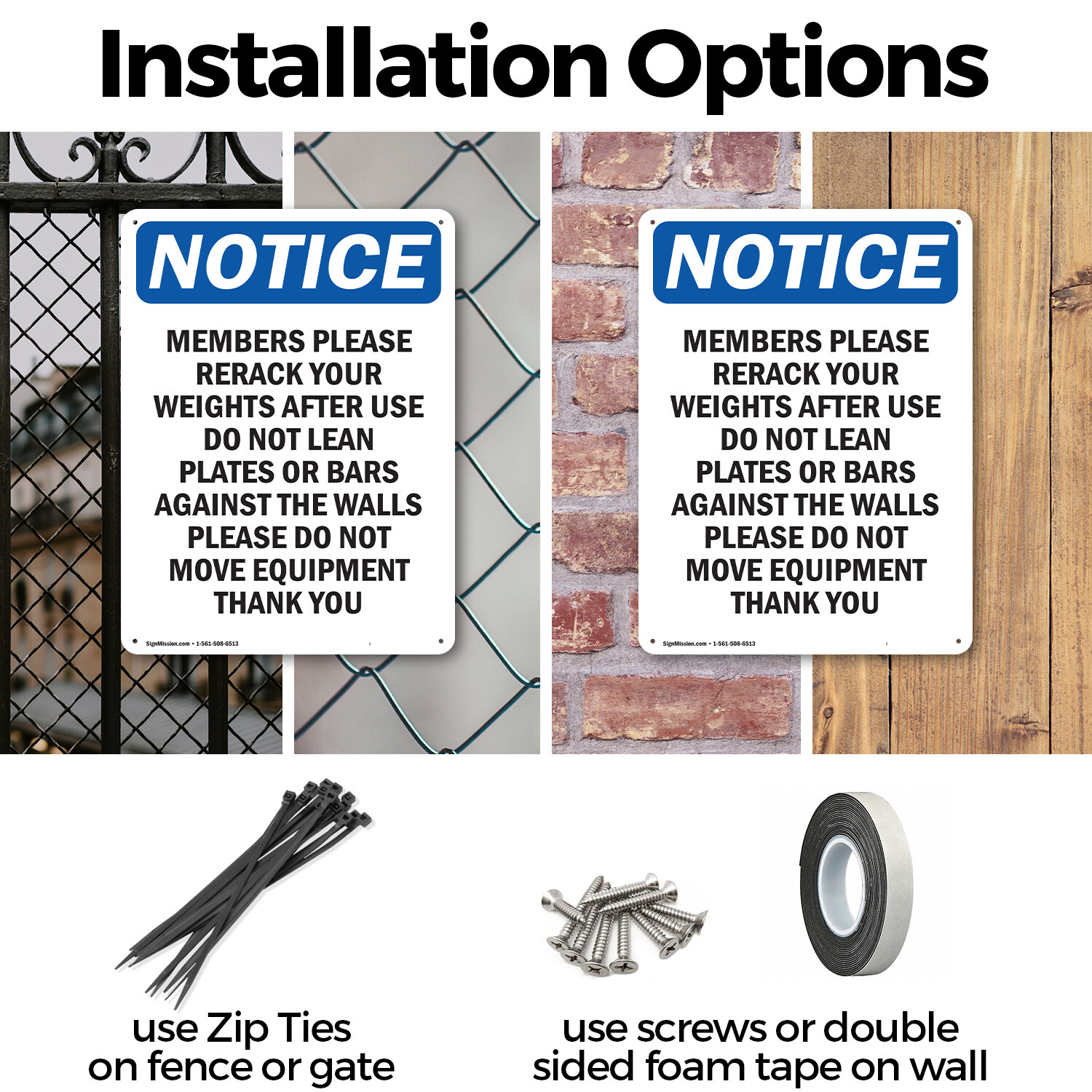 (2 Pack) Members Please Rerack Your Weights OSHA Notice Sign Decal Metal Plastic