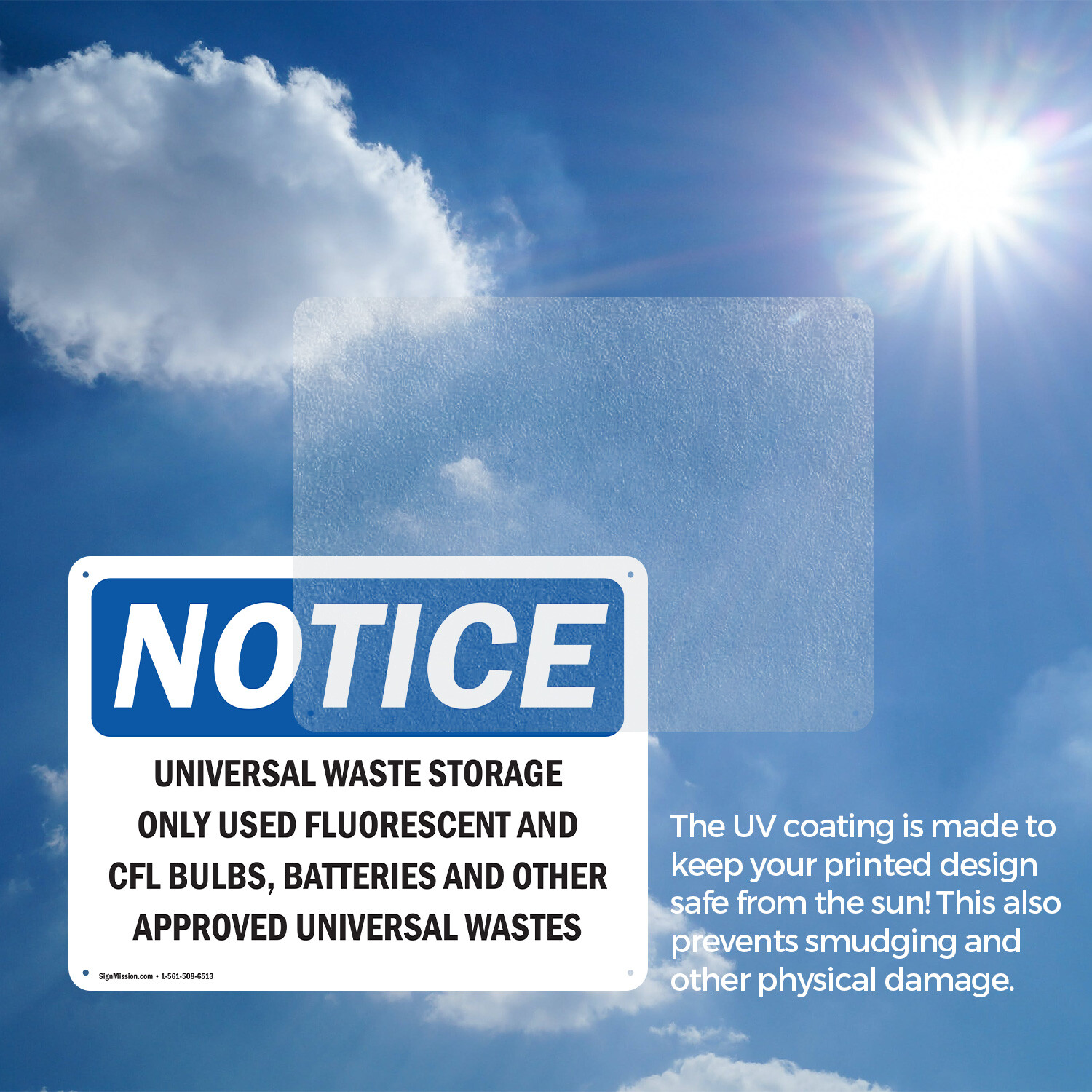 (2 Pack) Universal Waste Storage Only Used Fluorescent OSHA Notice Sign Decal