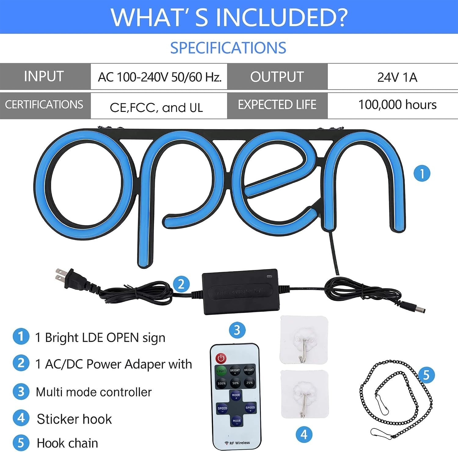 LED Open Sign,16×6 inch Open Sign for Business,With multiple flashing modes, …