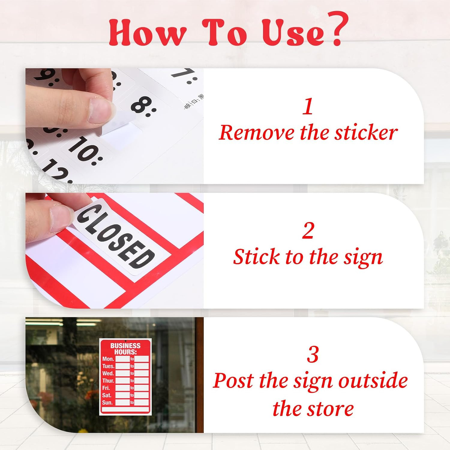 2 Set Business Hours Open Closed Sign Kit for Glass Door or Window, Ideal Hour o