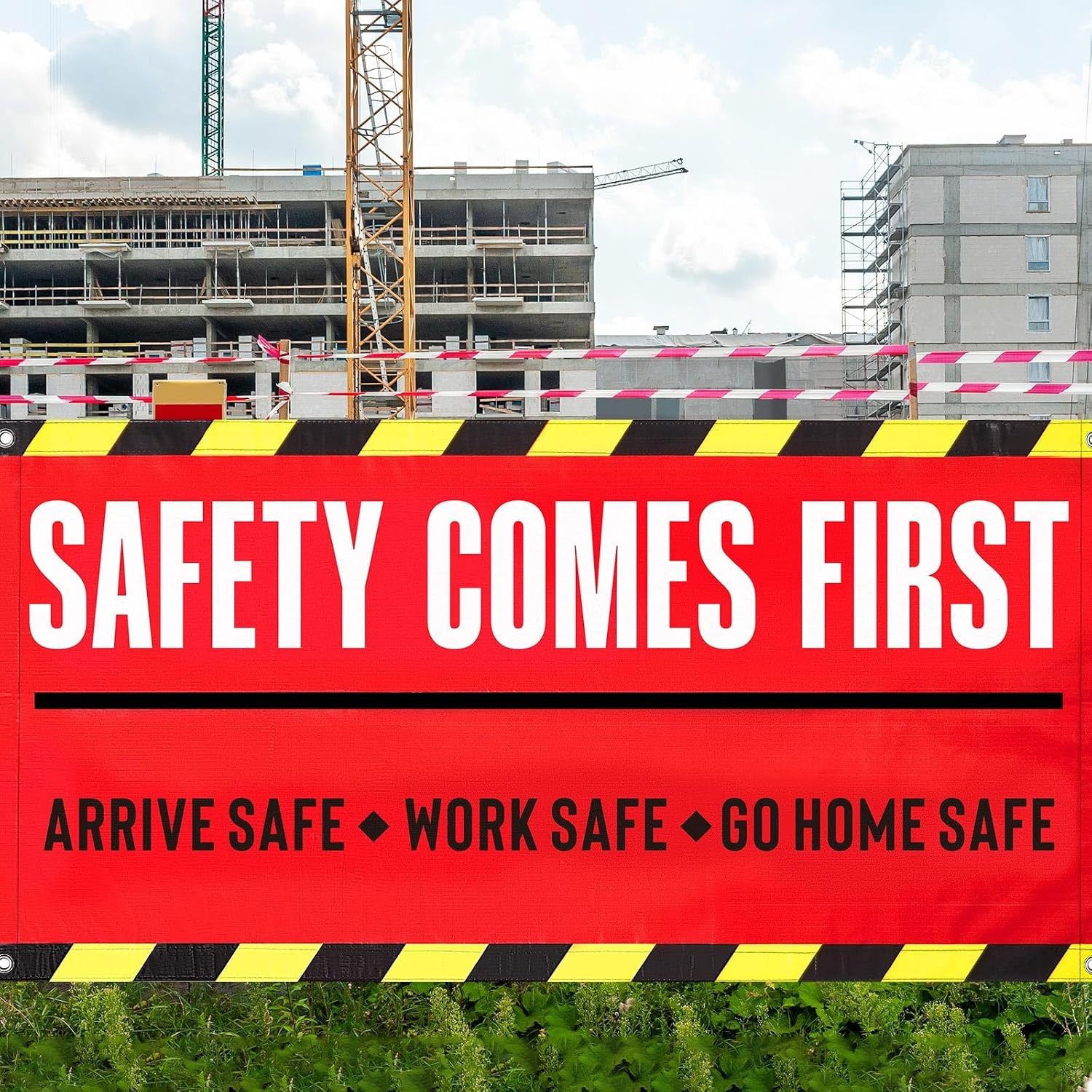 1Pcs Safety First Banner Sign Construction Site Banner Business Vinyl with Gromm