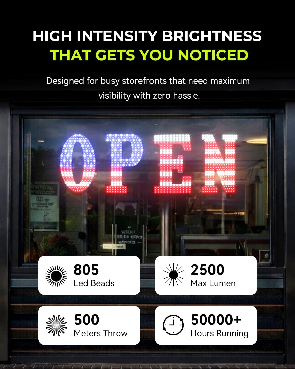 43×14 LED Open Sign Large Window Business Light Storefront Shop Bar US Flag Desi