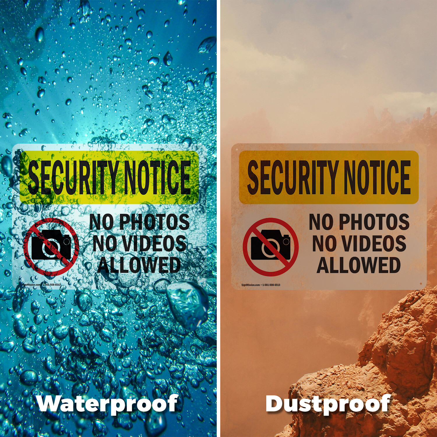 (2 Pack) No Photos Or Video Allowed OSHA Security Notice Sign Decal Metal