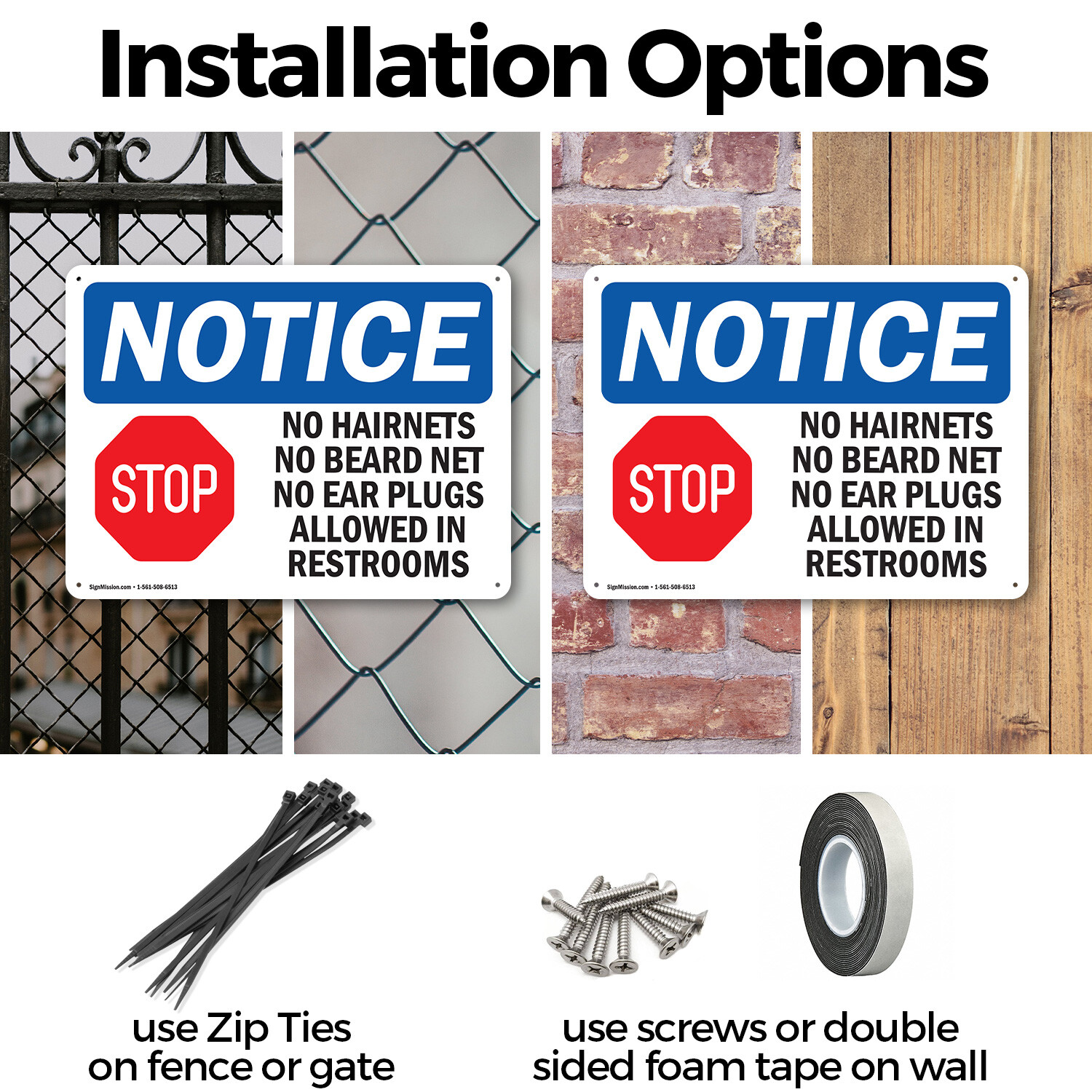 (2 Pack) No Hairnets No Beard Nets No OSHA Notice Sign Decal Metal Plastic