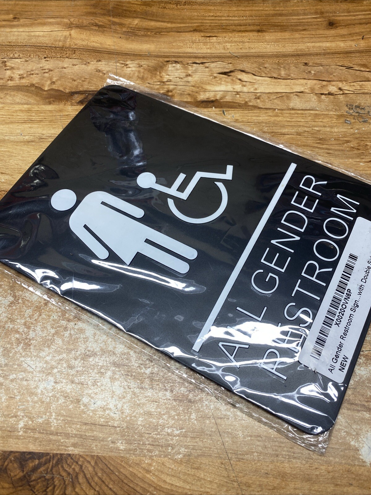 Woman Handicap Or All Genders Men Restroom Sign, Black/White, 9&Prime;x 6 1/2&Prime;