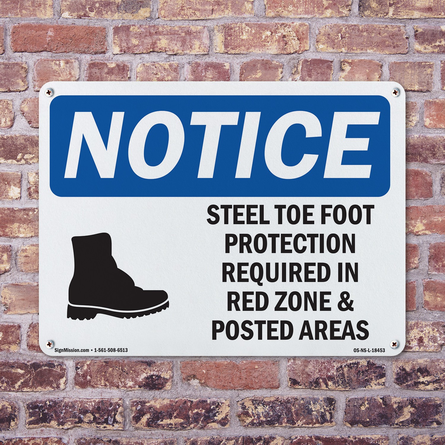 Steel Toe Foot Protection Required OSHA Notice Sign Metal, Decal – 5 or 10 Pack