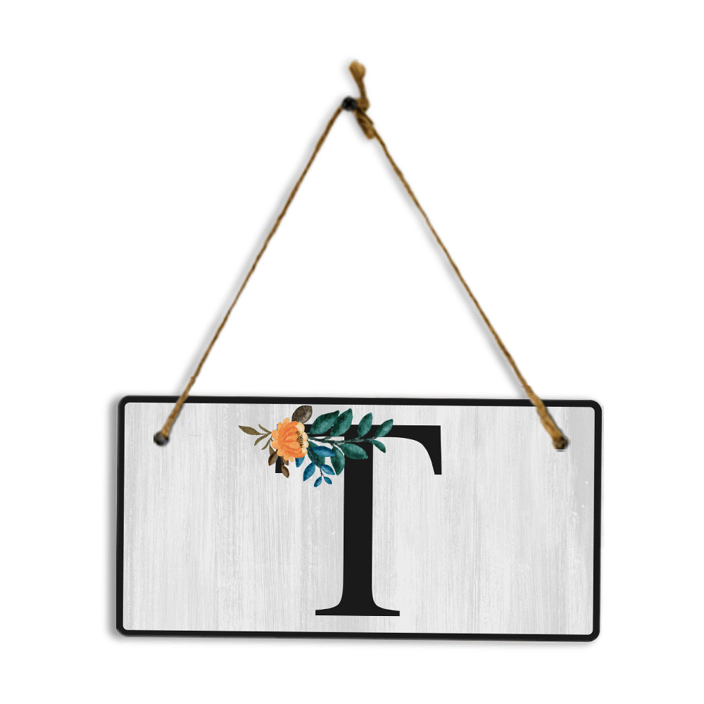 T Flower Decor 5×10 Hanging Wall or Door Sign | Alphabet Letter Room Decoration
