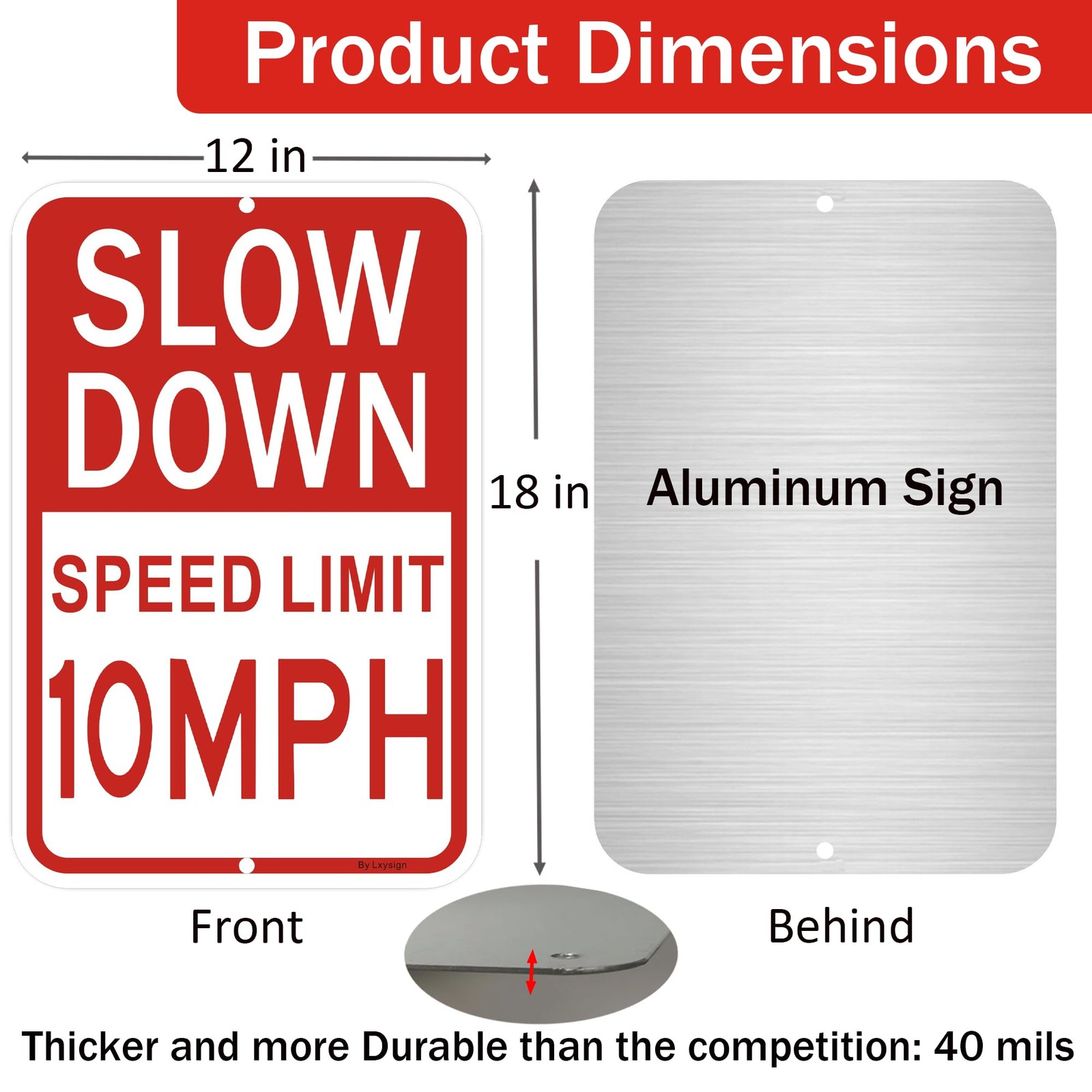 2 PCS 18×12 Inch Slow Down Speed Limit 10 MPH Reflective Aluminum Sign Decor