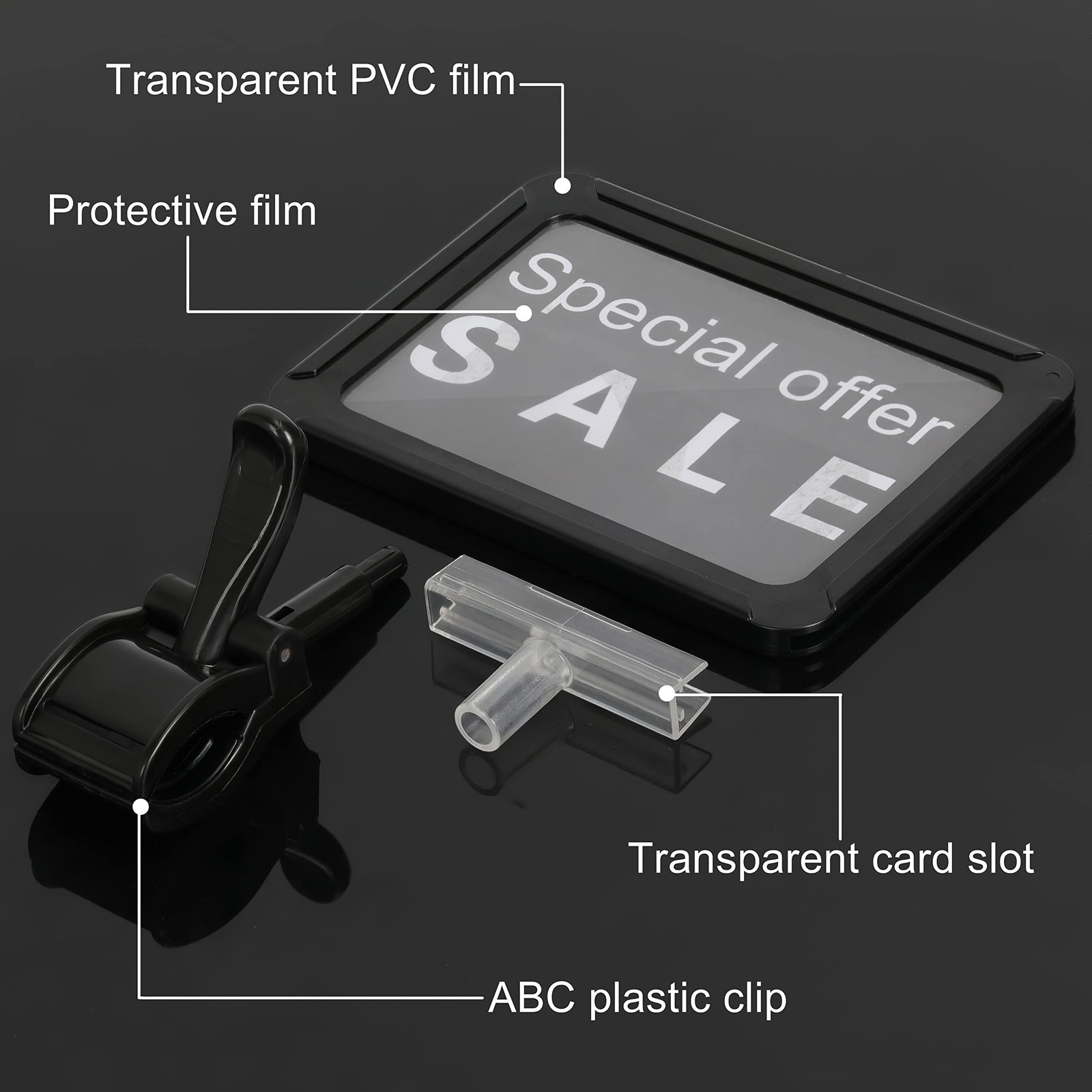 Mlici Acrylic Sign Holder with Clamp, 6 x 9 Inch Double Head Display Black
