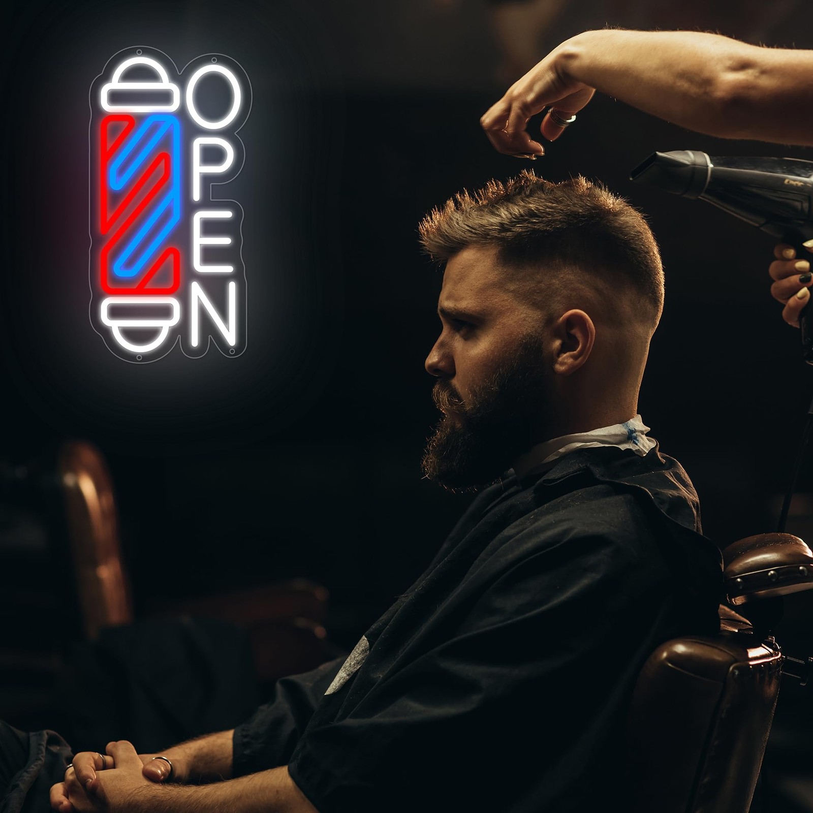 Neon Barber Open Sign for Business LED Open Signs Barber Shop light with 10 L…