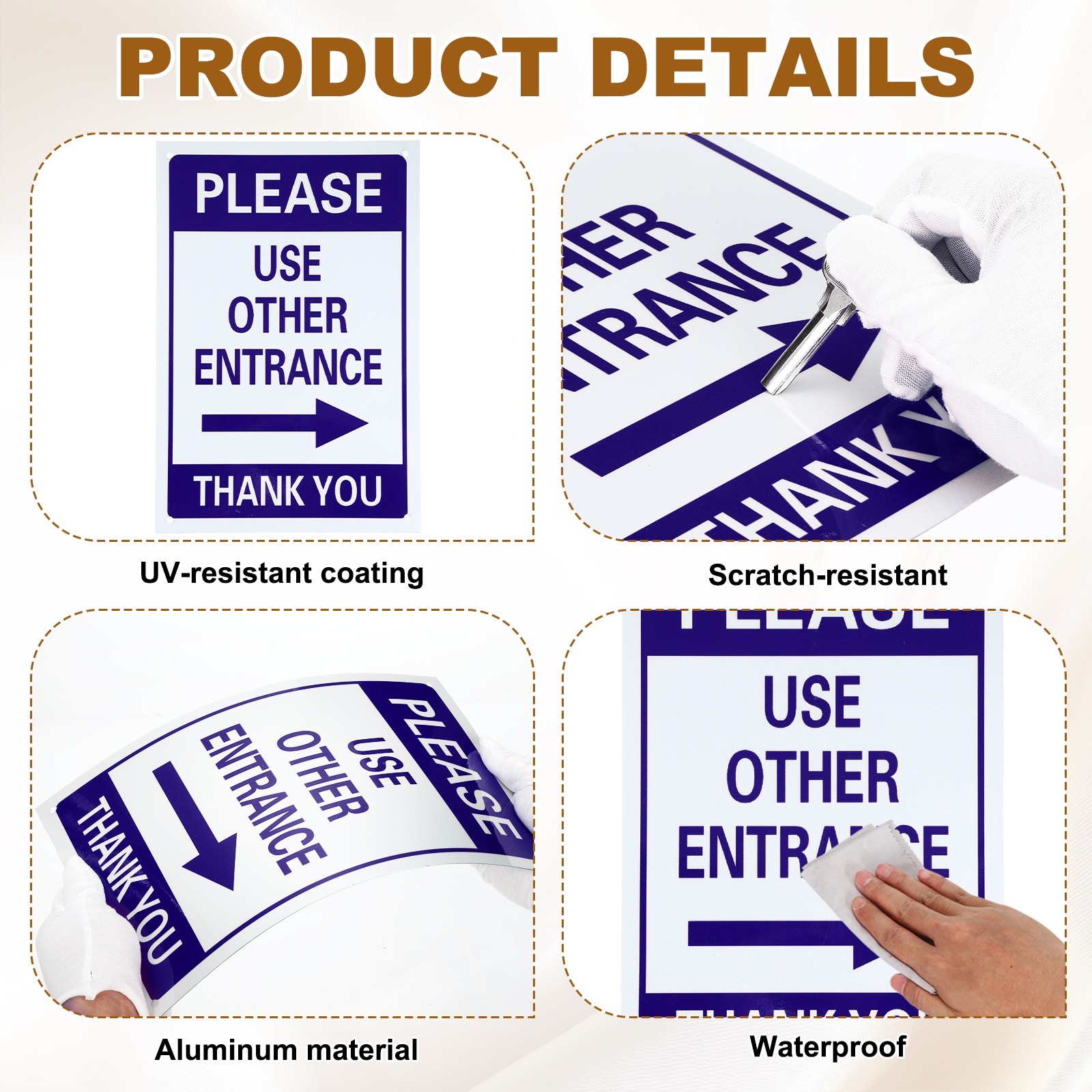Please Use Other Entrance Thank You Sign, Right Arrow, Blue on White