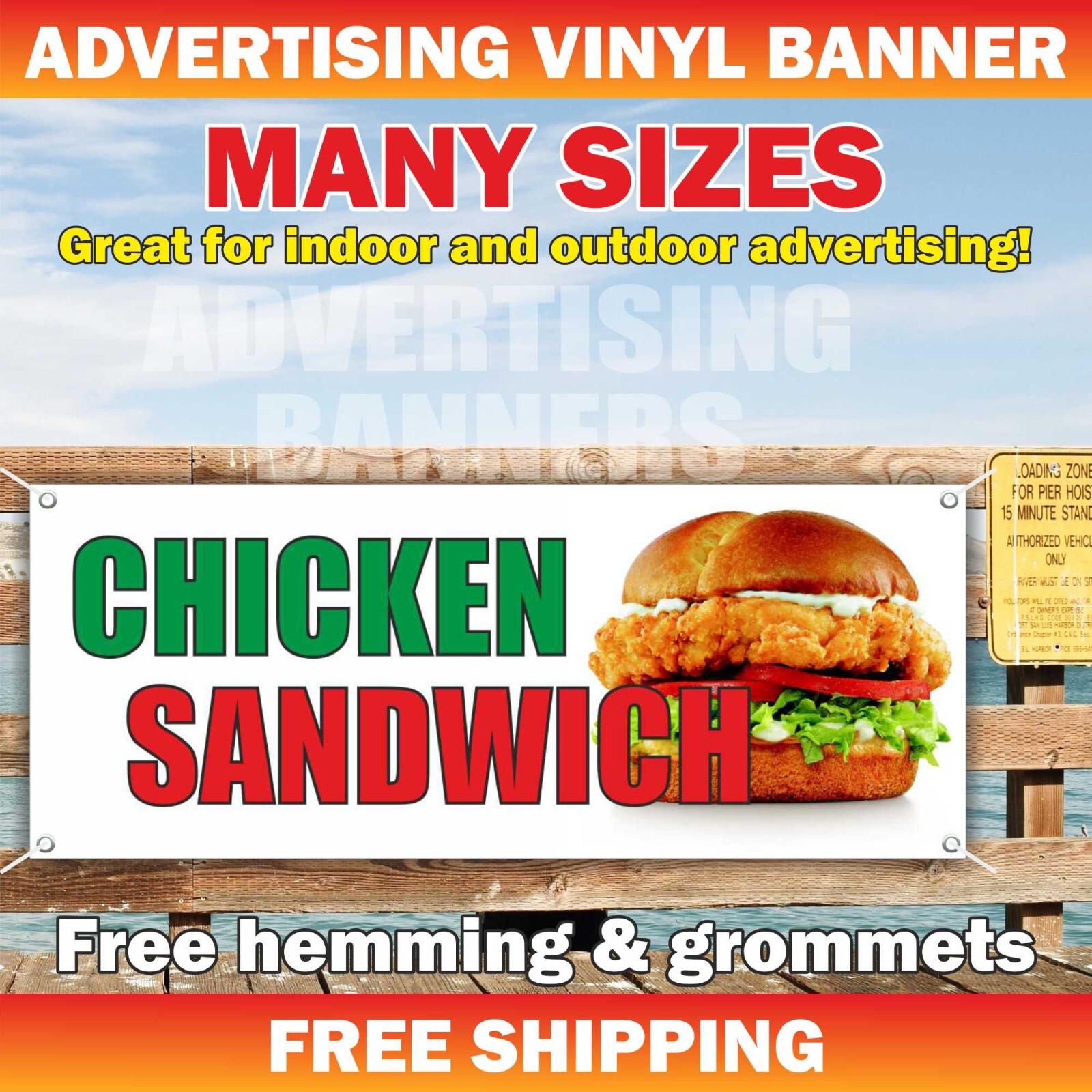 CHICKEN SANDWICH Advertising Banner Vinyl Mesh Sign bar buffet fried meat combo