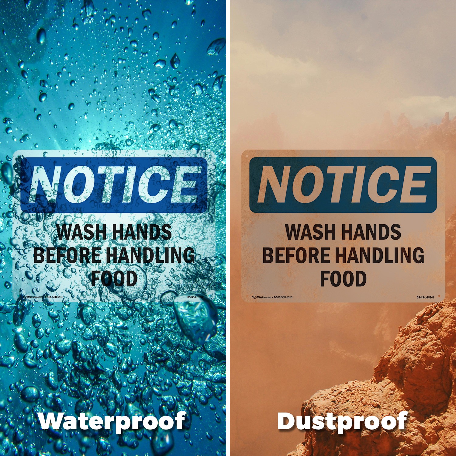 Wash Hands Before Handling Food OSHA Notice Sign Metal,, Decal 5 or 10 Pack