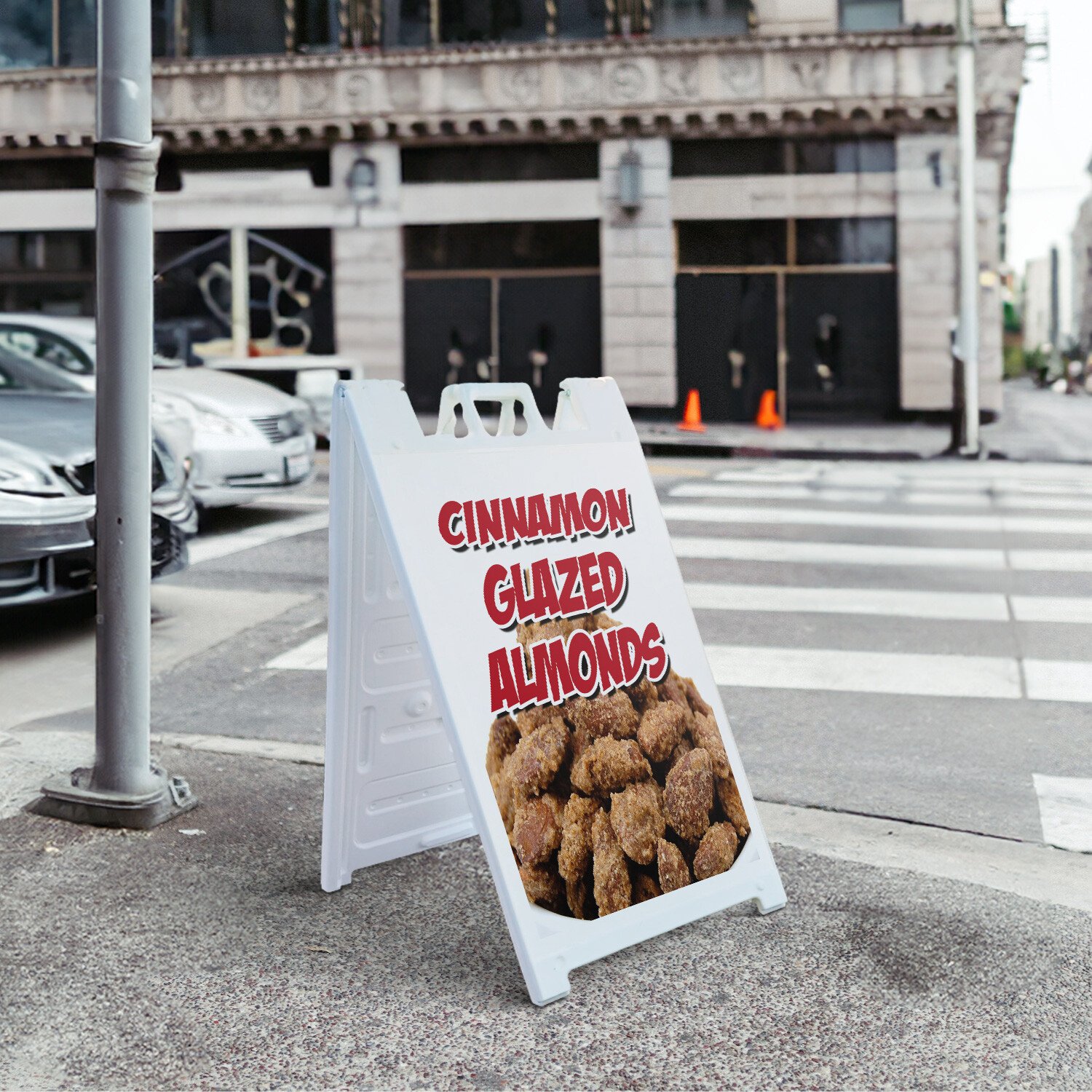 A-frame Sidewalk Cinnamon Glazed Almonds 24&Prime; x 36&Prime; Double Sided A-Frame Sidewalk