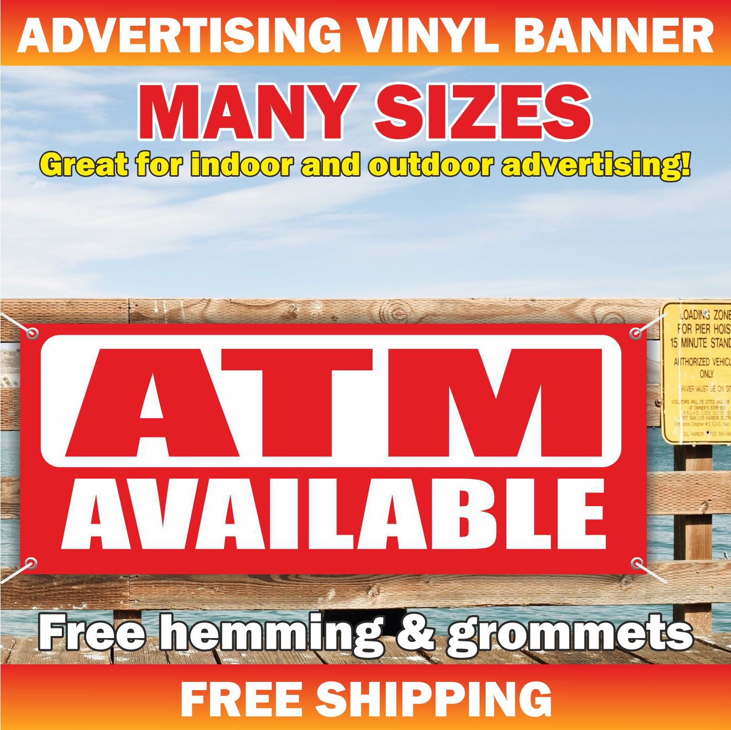 ATM AVAILABLE Advertising Banner Vinyl Mesh Sign cash pawn shop loan financing