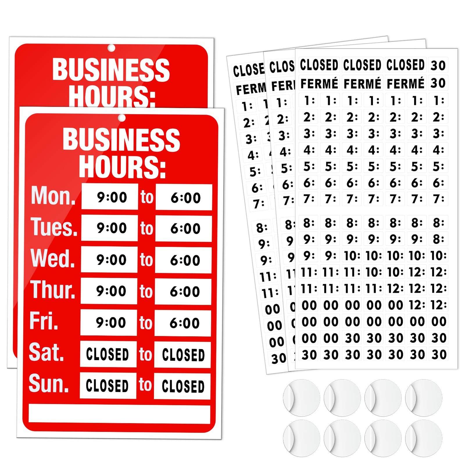 2 Piece Business Hours Sign, FlyCoco Open 7.9 x 11.8 inches, Red and White
