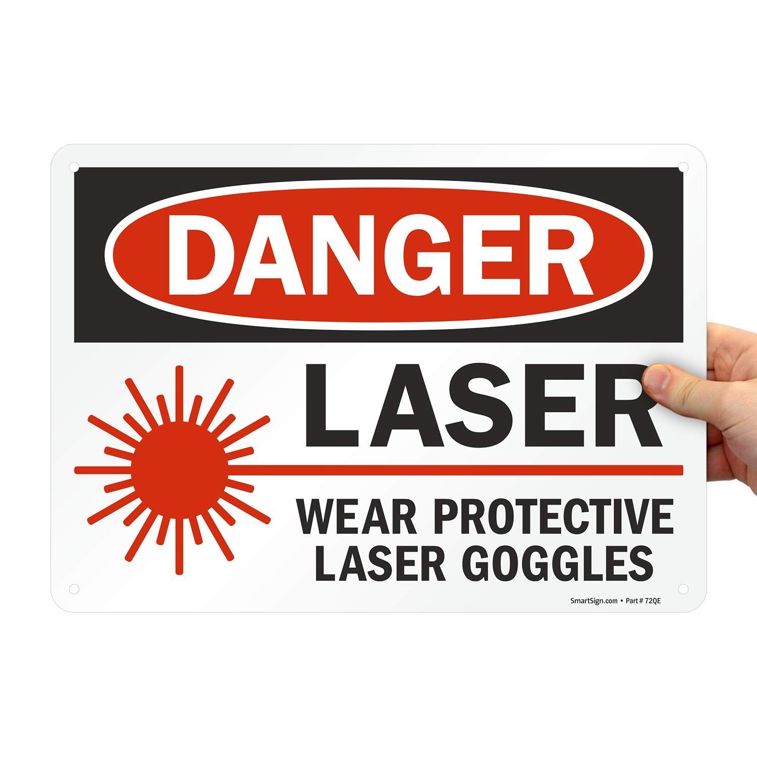 10×14 Inch Danger Laser Wear Protective Goggles Sign Plastic Black Red
