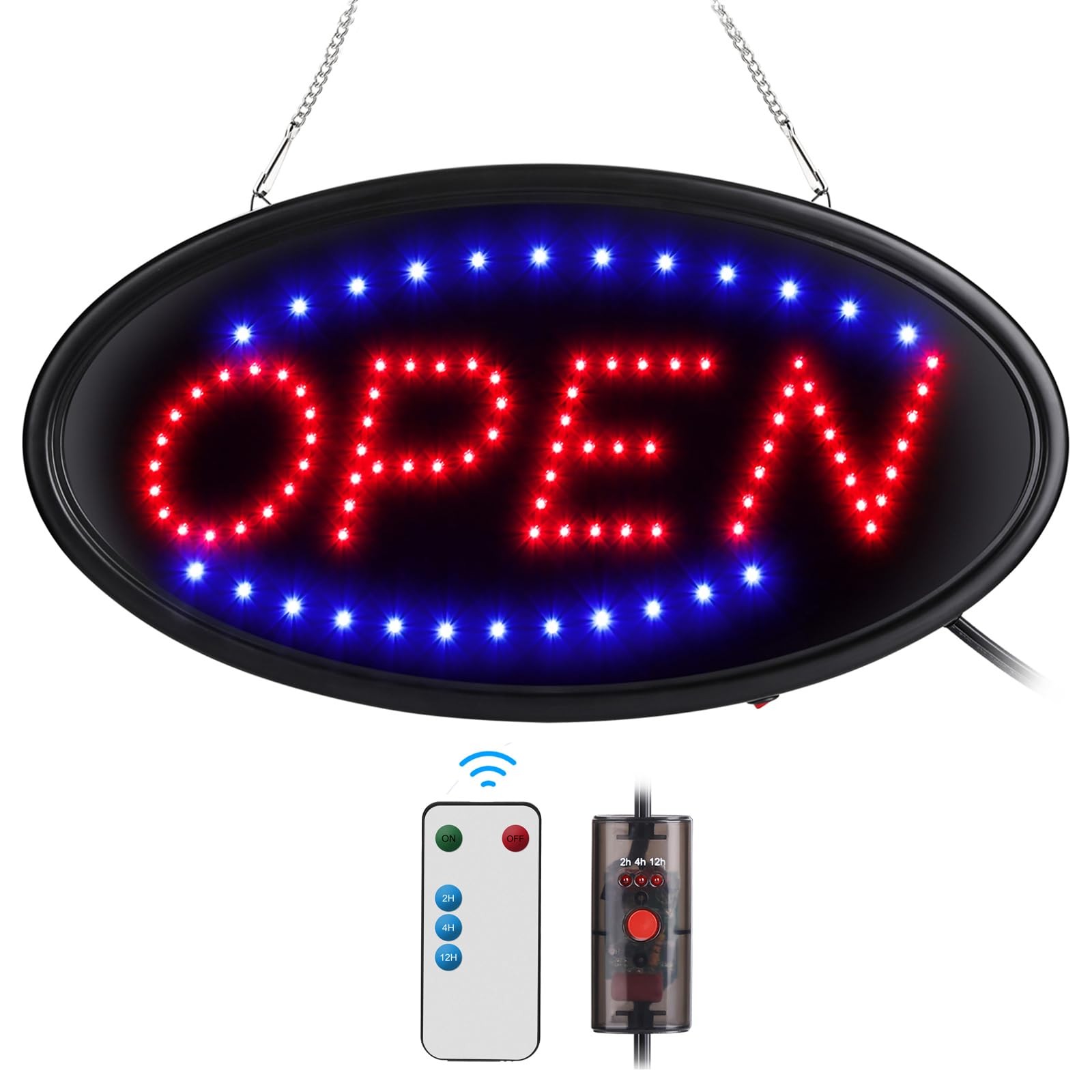 FITNATE LED Open Sign with Remote, Ultra 19×10&Prime; Oval, sign remote