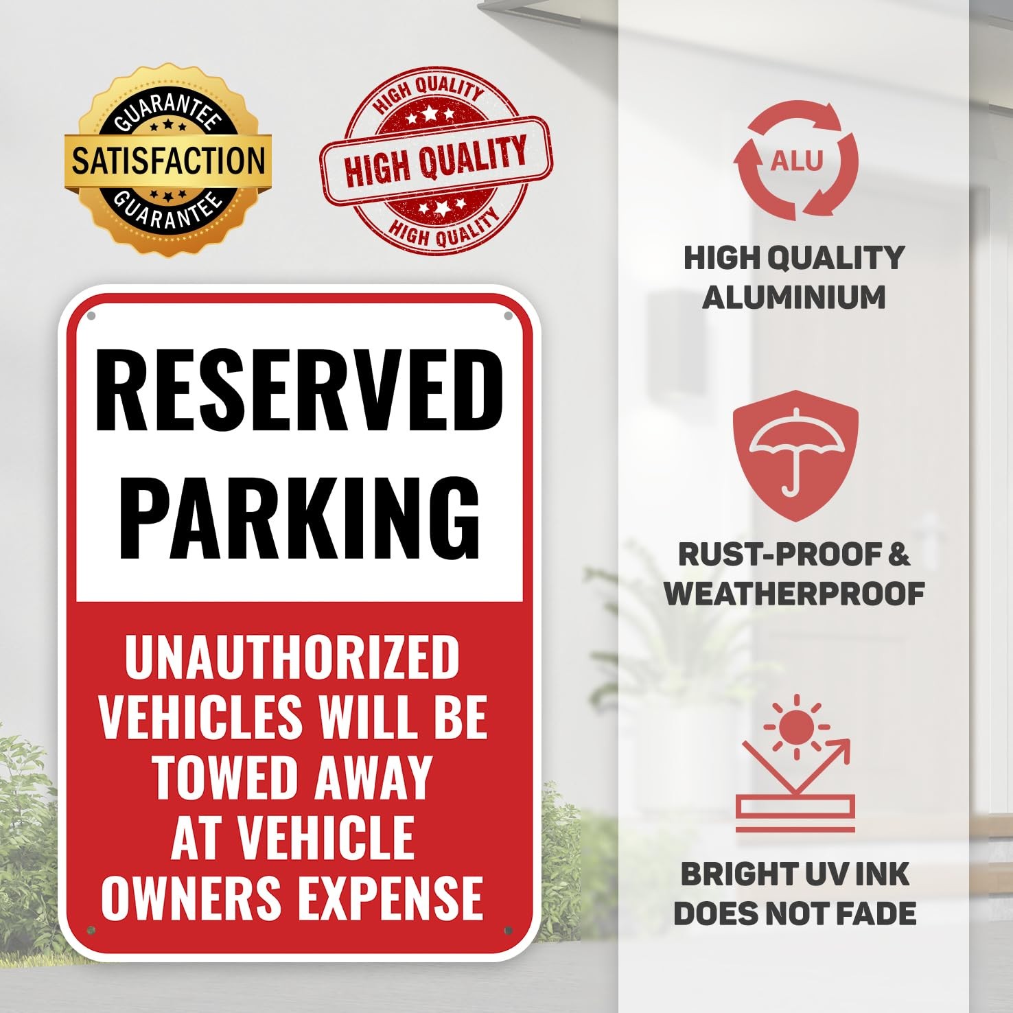1 PC 14×10 inch Aluminum « Reserved Parking » Sign Private Parking Only