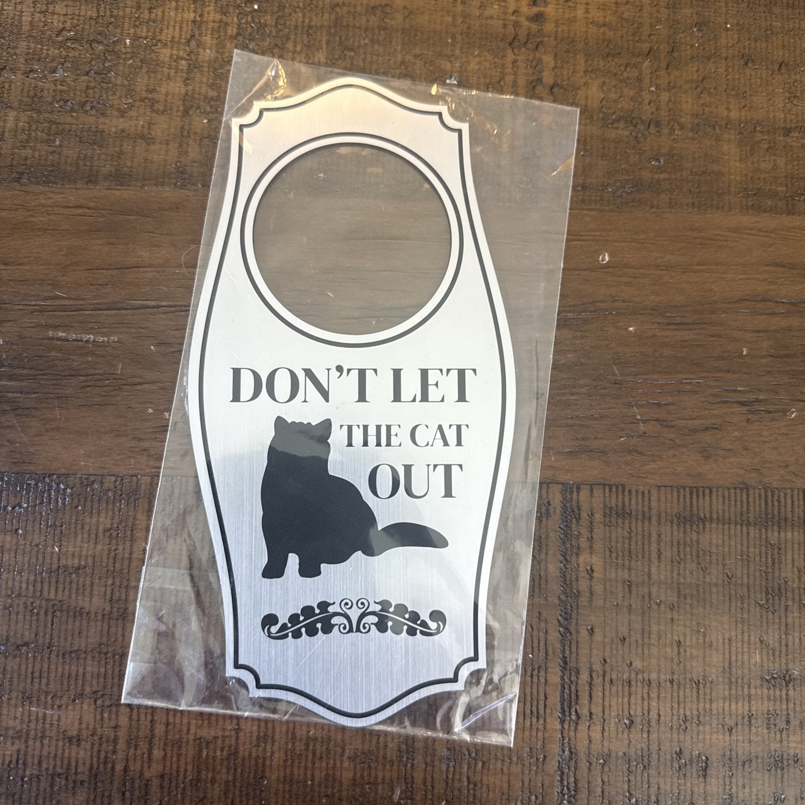 2 Pack Don&rsquo;t Let The Cat Out Door Hanger Brushed Silver, 4&Prime; x 8&Prime;