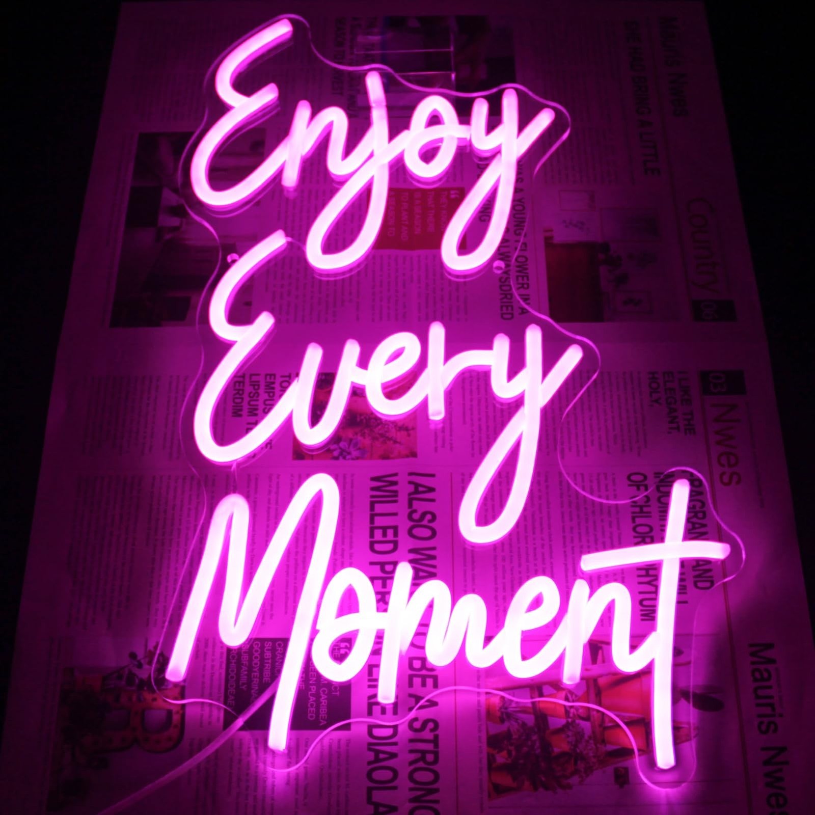 Enjoy Every Moment Neon Sign Pink Letter LED Sign Words Neon Light Up Sign En…