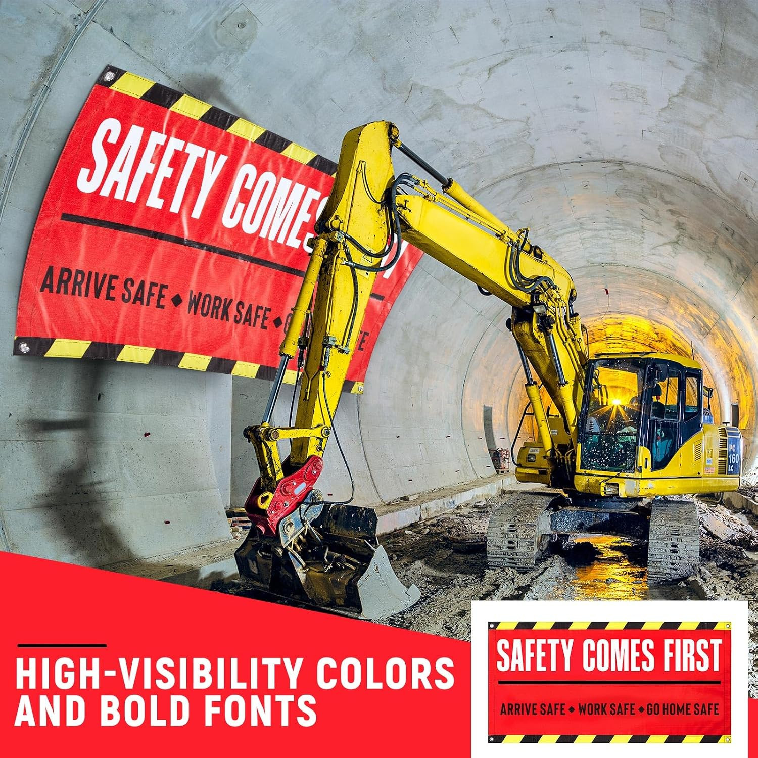 1Pcs Safety First Banner Sign Construction Site Banner Business Vinyl with Gromm