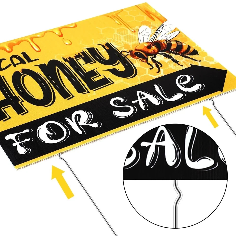 3 Pcs Local Honey Yard Sign 12 x 16 Inch Plastic Horizontal Sold Sign with St…