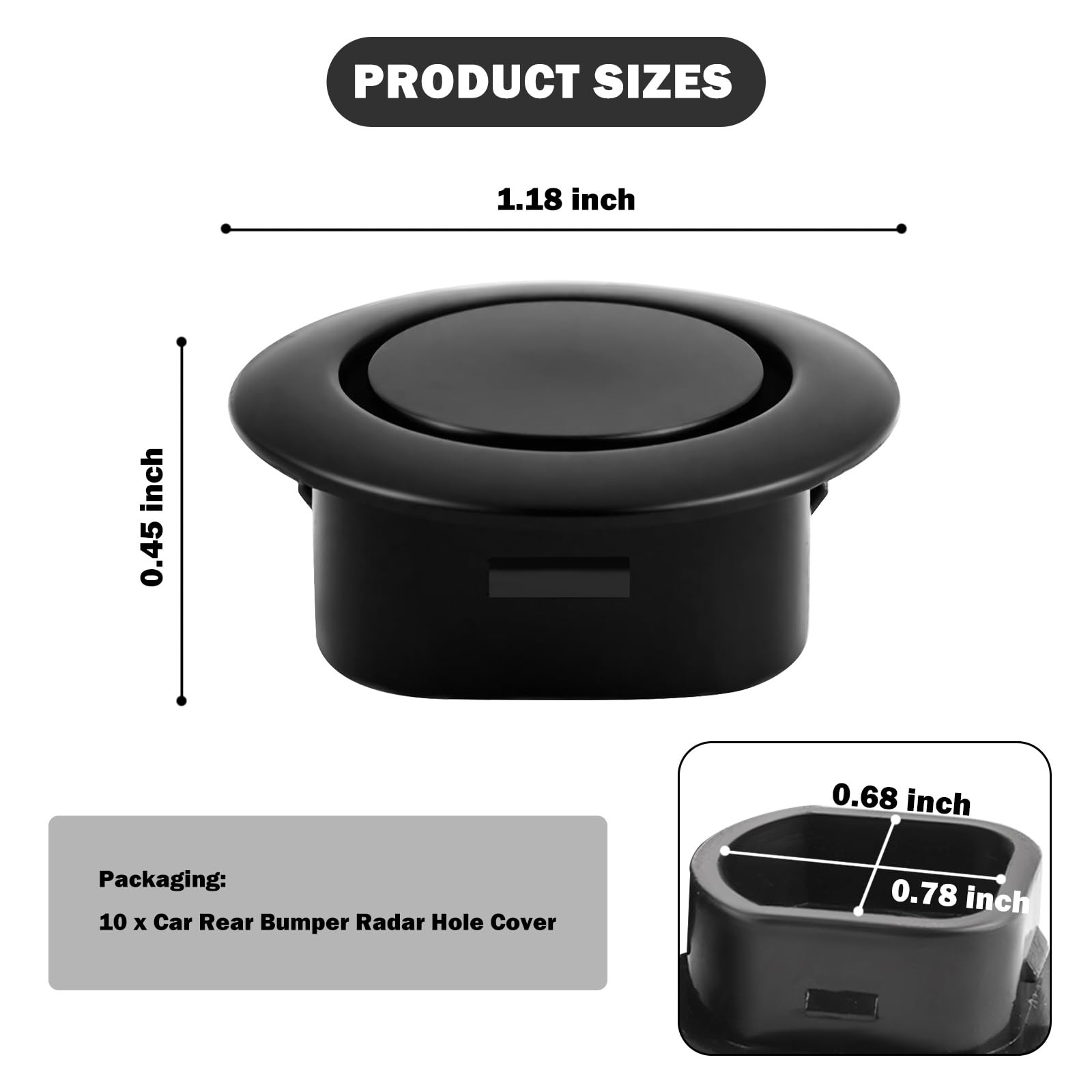10PCS Car Rear Bumper Plugs for Radar Hole,Durable 1.18×1.18×0.45 inch, Black