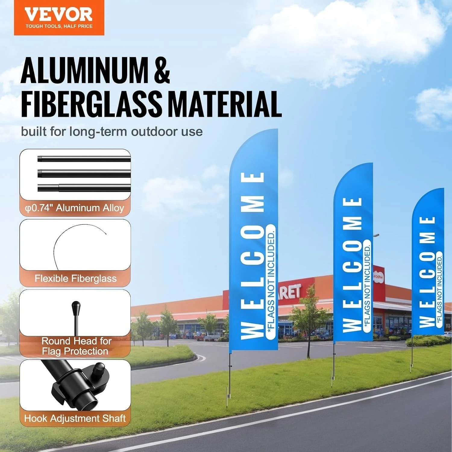 Heavy Duty 16.3 Ft Swooper Flag Pole Kit 4 Pack – Durable Aluminum/Fiberglass…