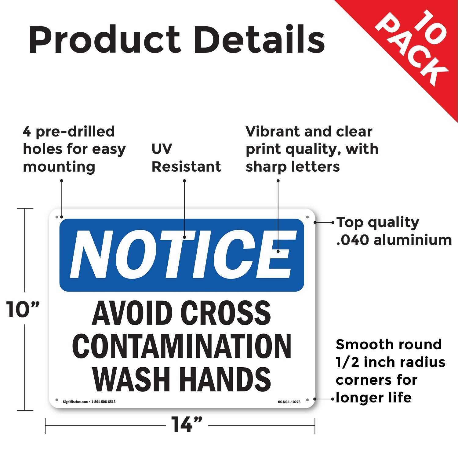 Avoid Cross Contamination Wash Hands OSHA Notice Sign Or Decal – 5 or 10 Pack