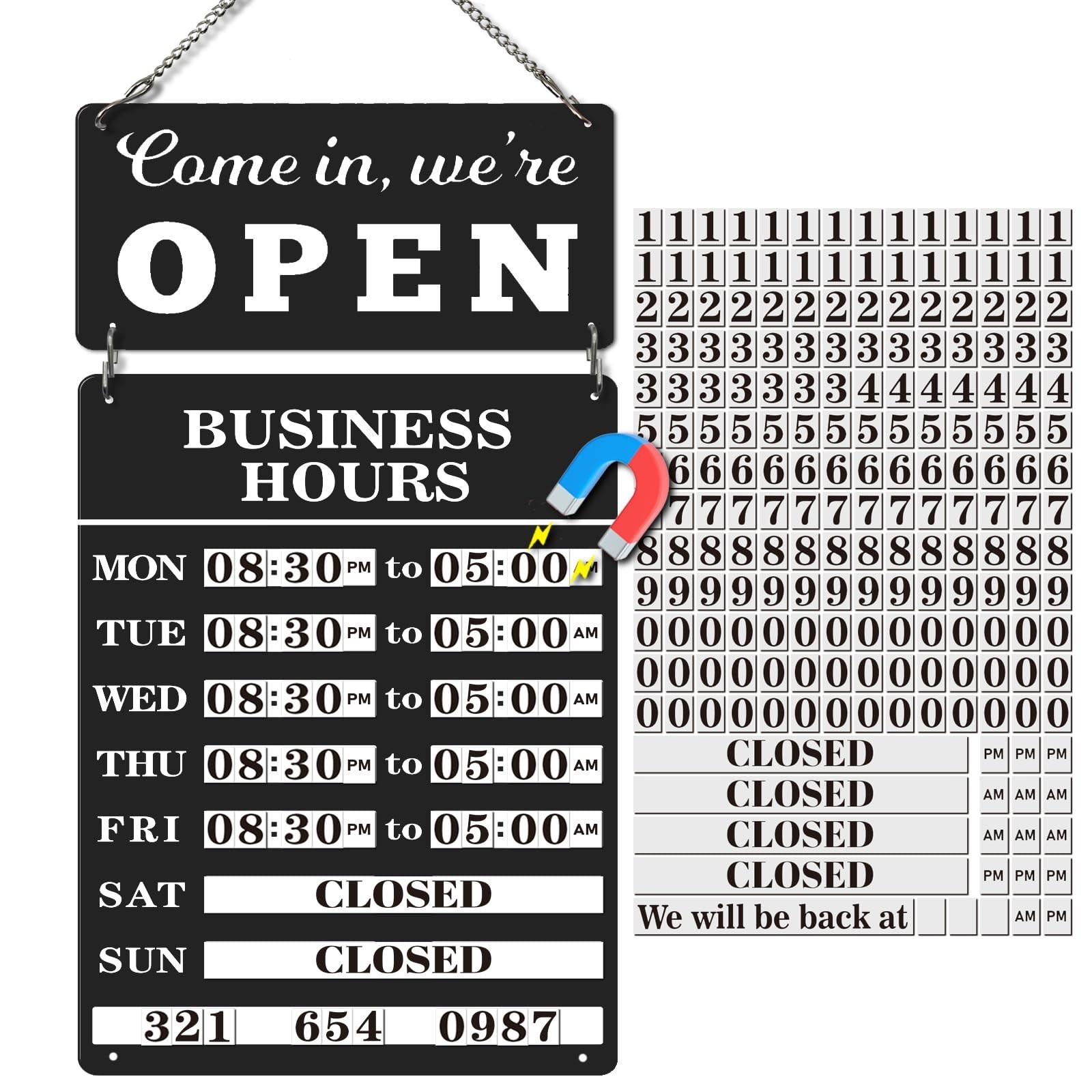 Magnetic Business Hours Sign – Double Sided Open Closed Metal Store Hours for Gl