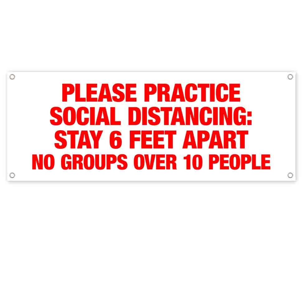 PLEASE PRACTICE SOCIAL DISTANCING CLEARANCE BANNER Advertising Vinyl Sign INV