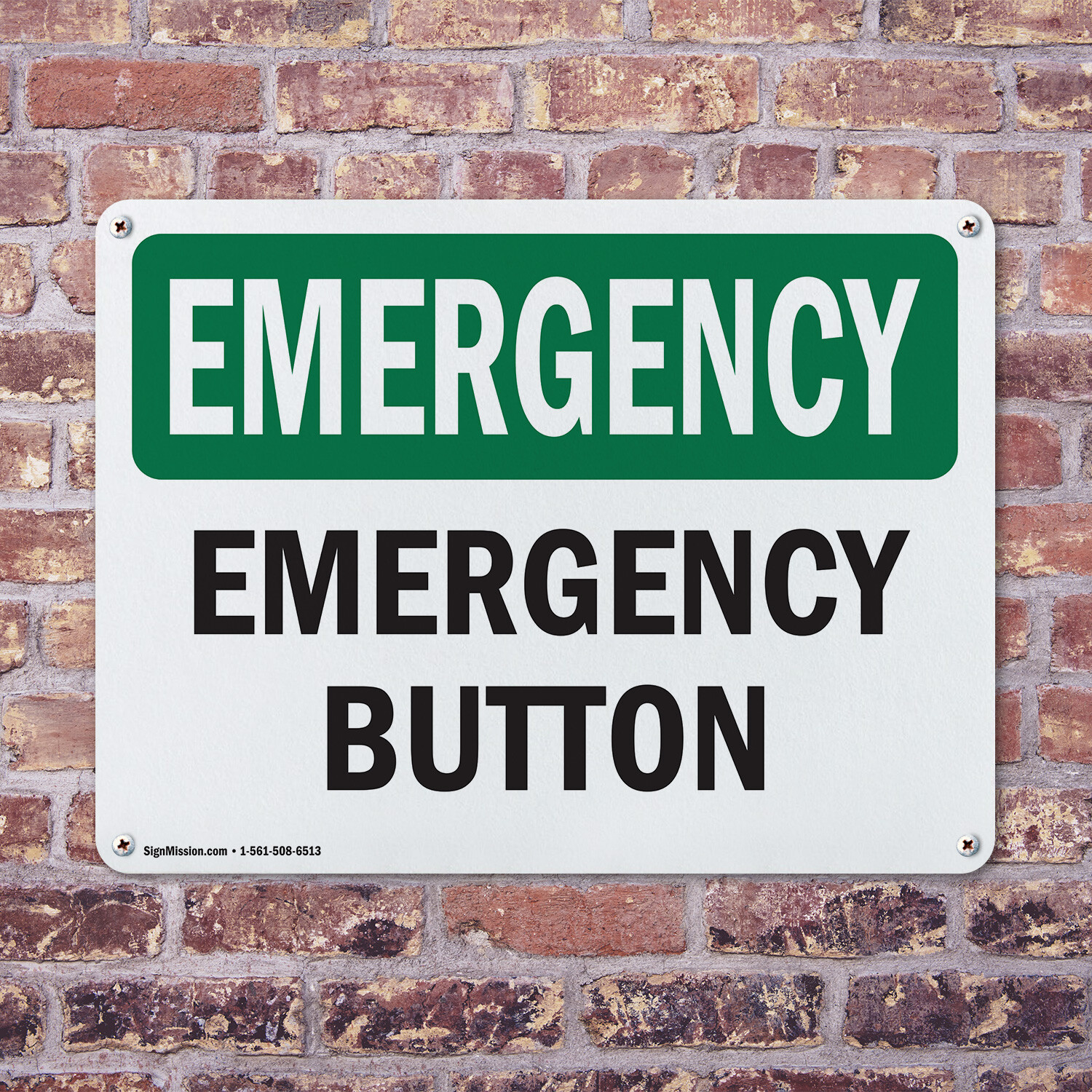 (2 Pack) Button OSHA Emergency Sign Decal Metal Plastic