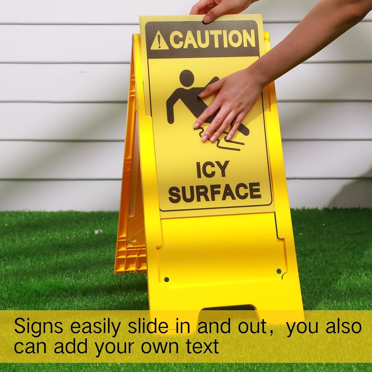 2 Pieces 24.5 x 12.6 Inch &lsquo;Caution – Icy Surface&rsquo; 2 Sided Folding Floor Sign …