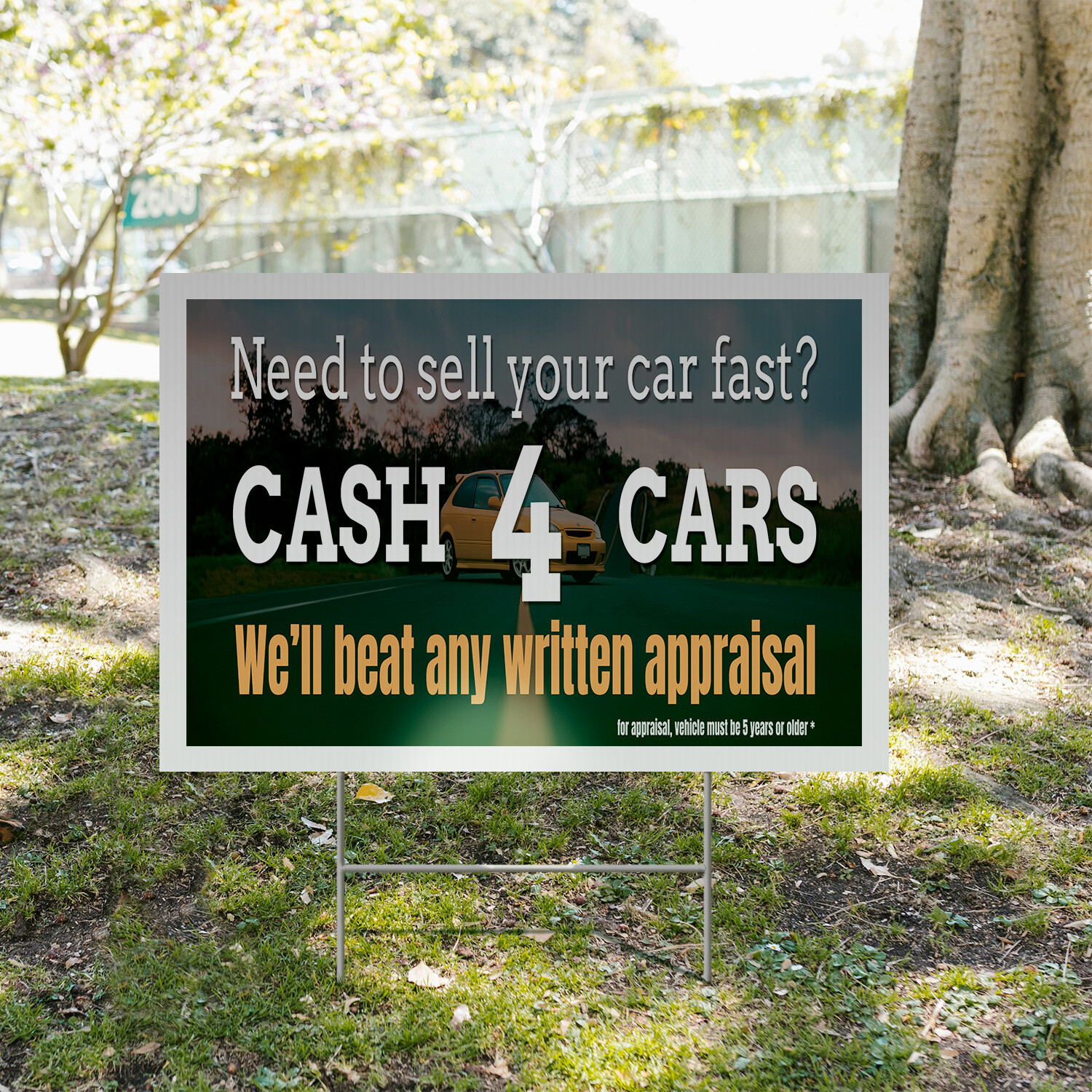Cash 4 Cars Yard Sign Vehicle Purchases, Quick Offers, Trusted Services