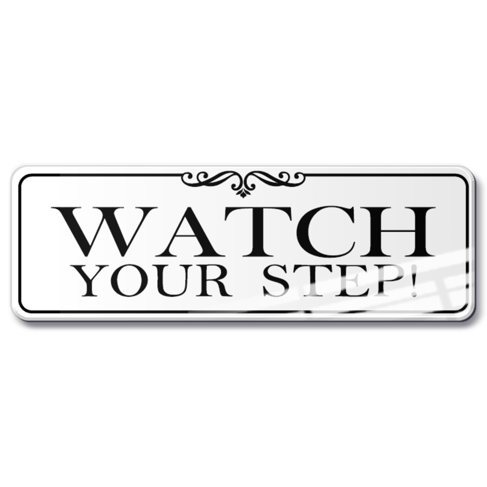 9×3 Inch Watch Your Step Sign Elegant White Acrylic Self Adhesive Wall Door