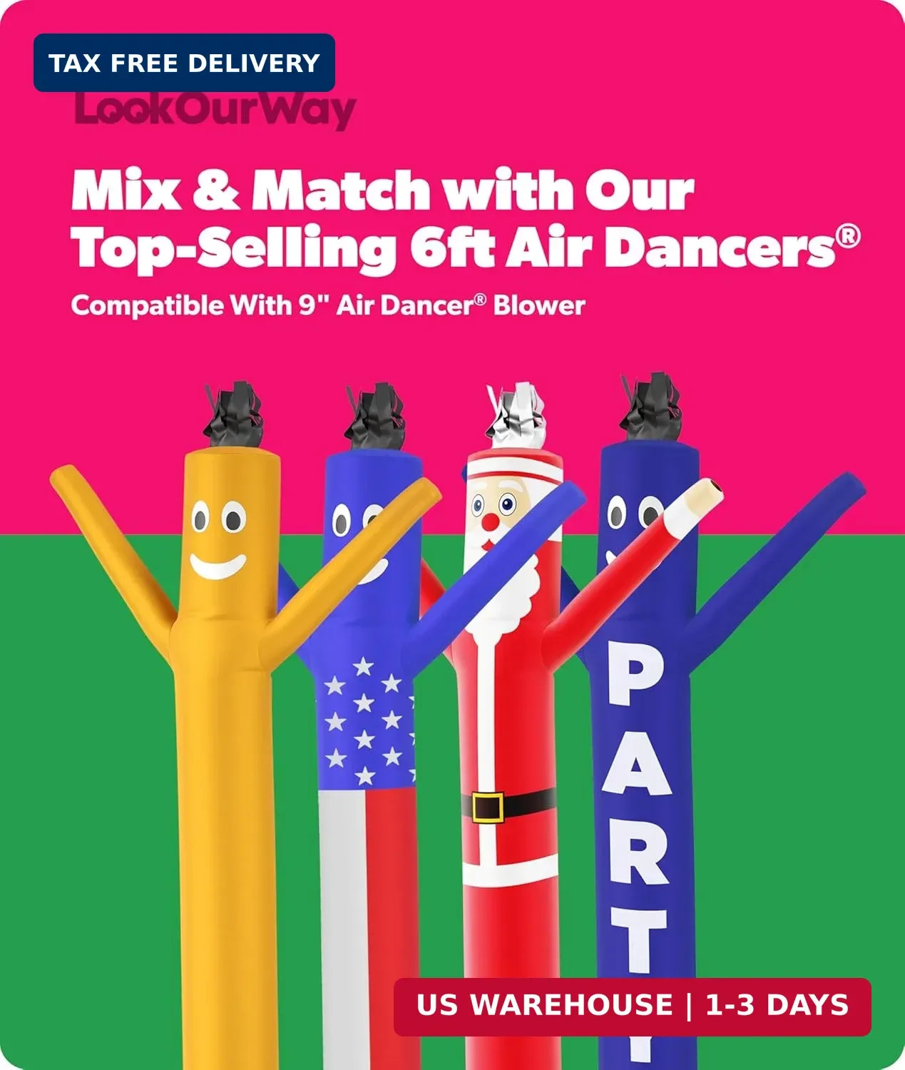 LookOurWay Air Dancers Wacky Waving Inflatable Tube Guy – 7ft Tall Inflatable Ad