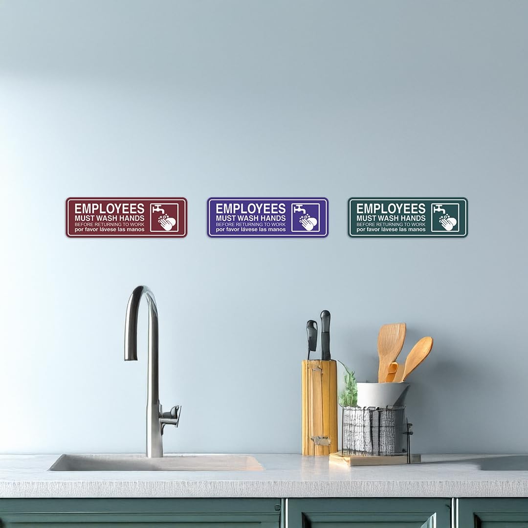 Employees Must Wash Hands Sign Door Wall Mount Restroom Hygiene Black Medium