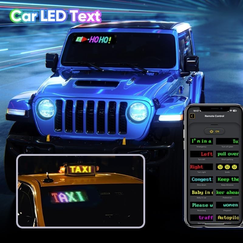Customizable LED Car Sign with Bluetooth Control – 14.6 » x 3.6 » Flexibility