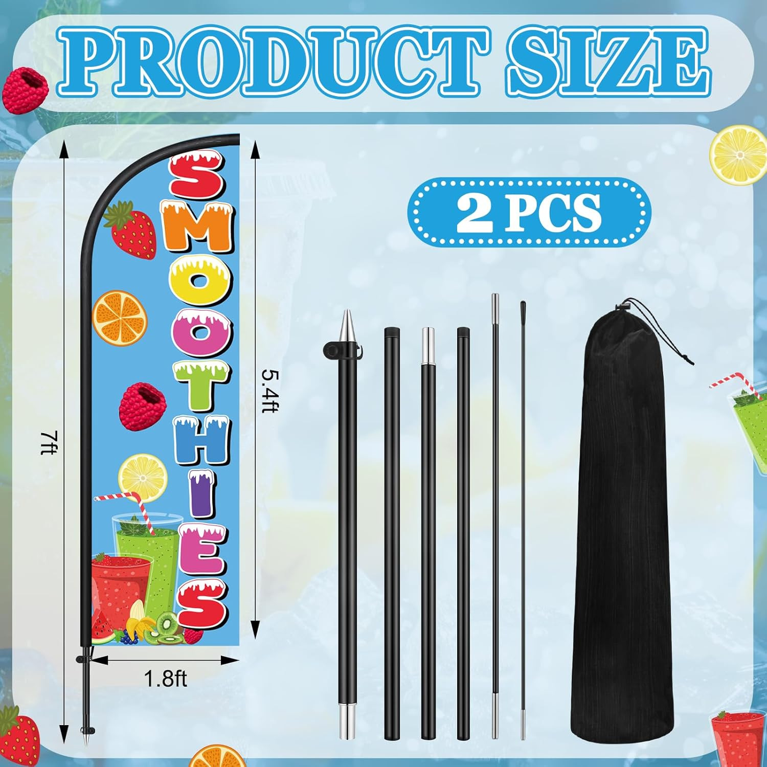 2 Pack Smoothies Feather Flag 7 Ft Advertising Swooper Flag Sign Windless Smooth