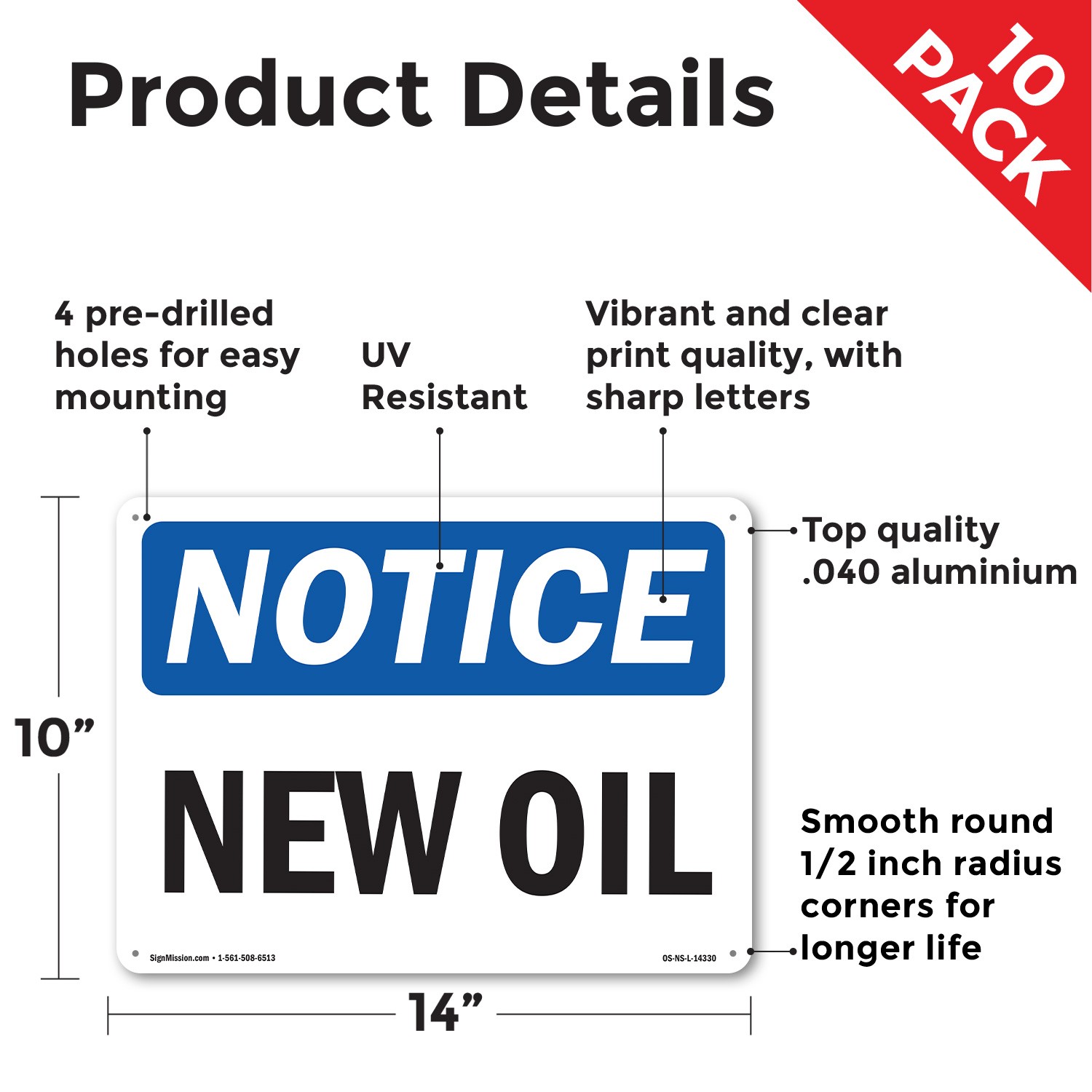New Oil OSHA Notice Sign Metal, Plastic, Or Decal – 5 or 10 Pack