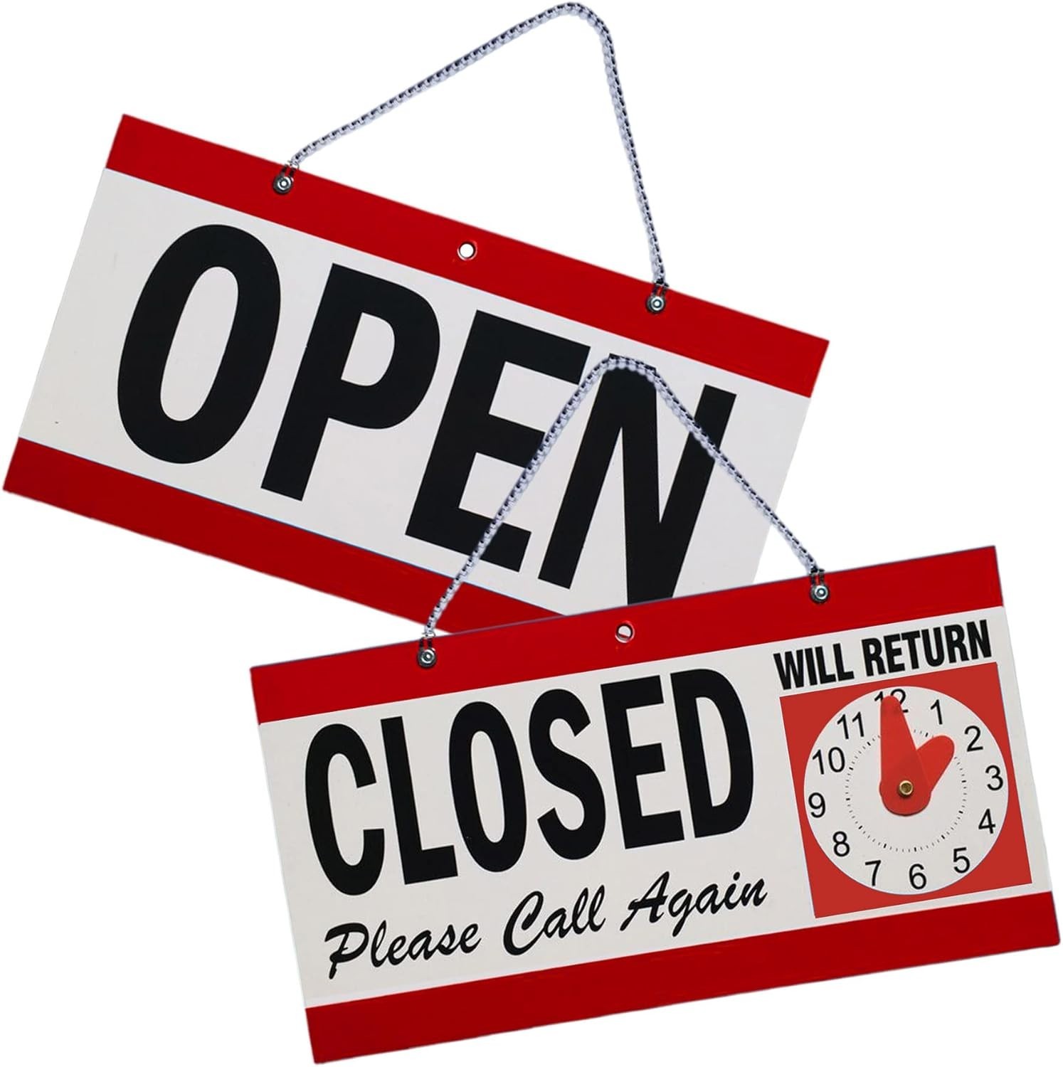 Durable Portrait Open Closed Sign with &lsquo;Will Return&rsquo; Clock for Quick Viewing