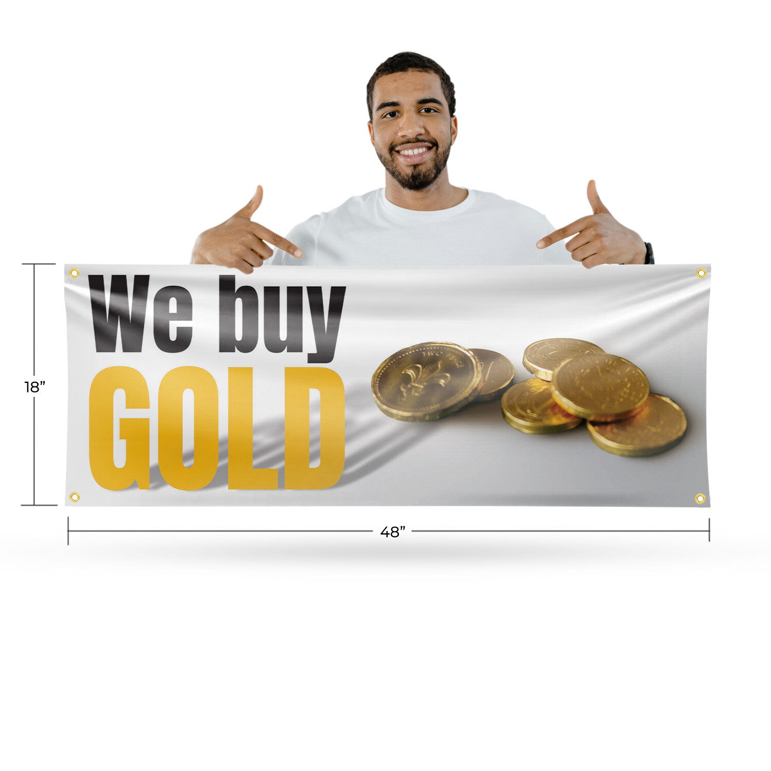 We Buy Gold 13 oz Vinyl Banner Sign with Metal Grommets Heavy-Duty Single-Sided