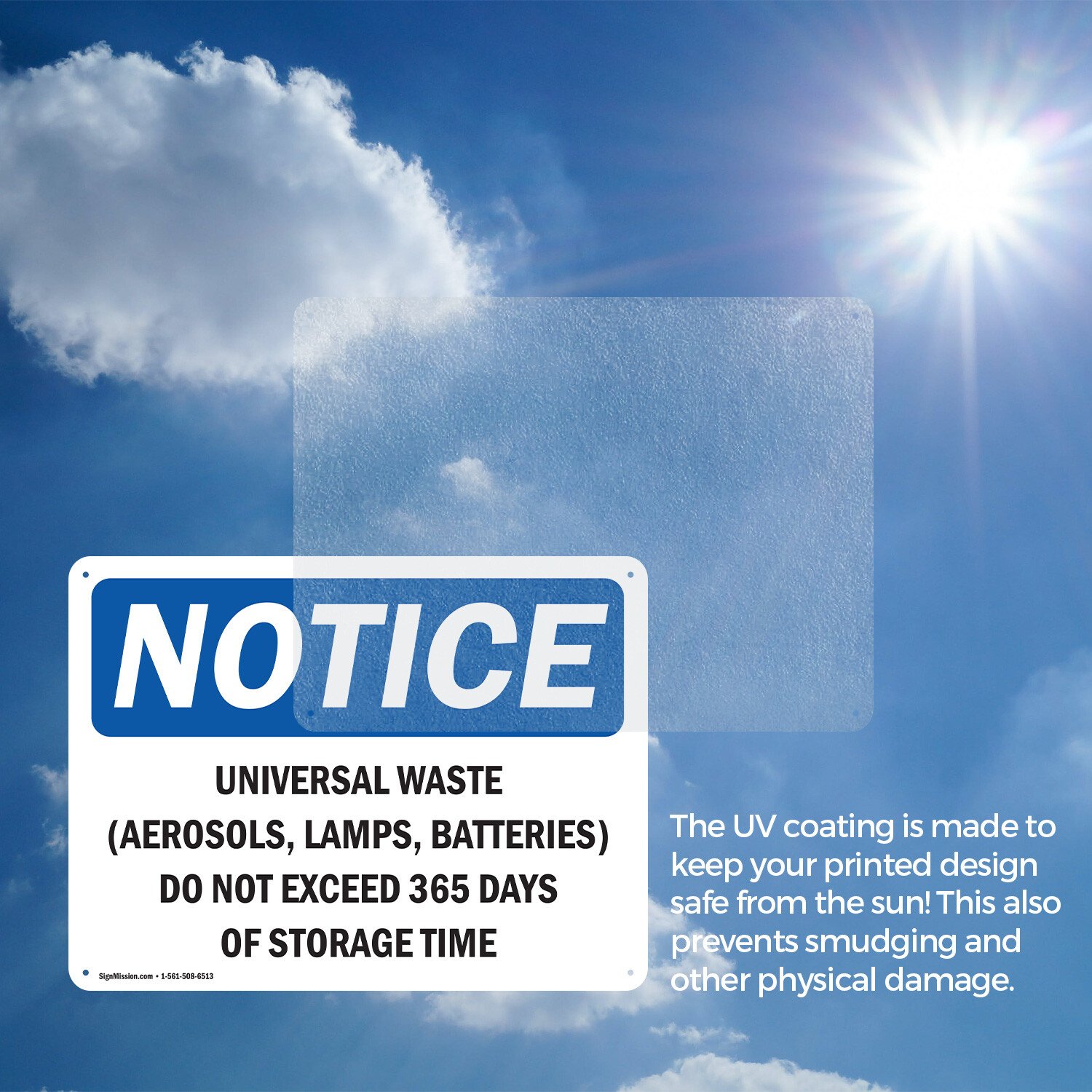 (2 Pack) Universal Waste (Aerosols Lamps Batteries) OSHA Notice Sign Decal Metal