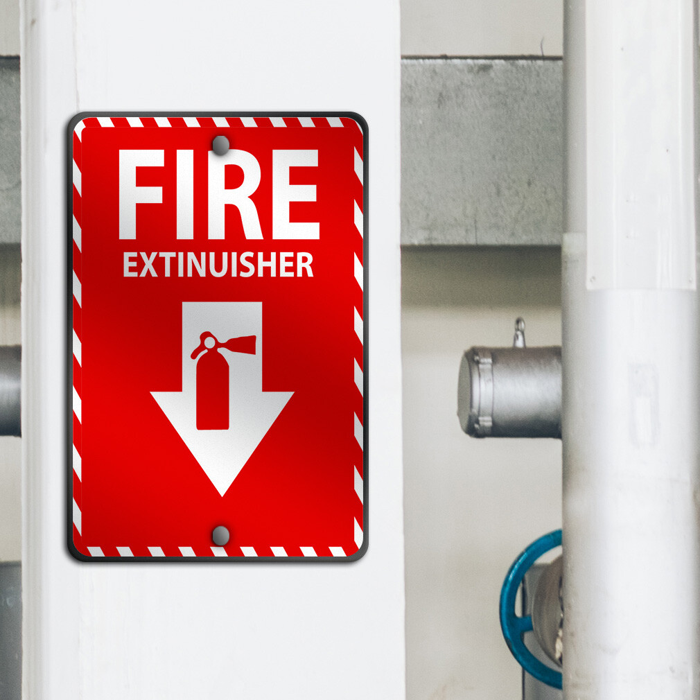 Vertical Metal Sign Fire Extinguisher Weatherproof Street