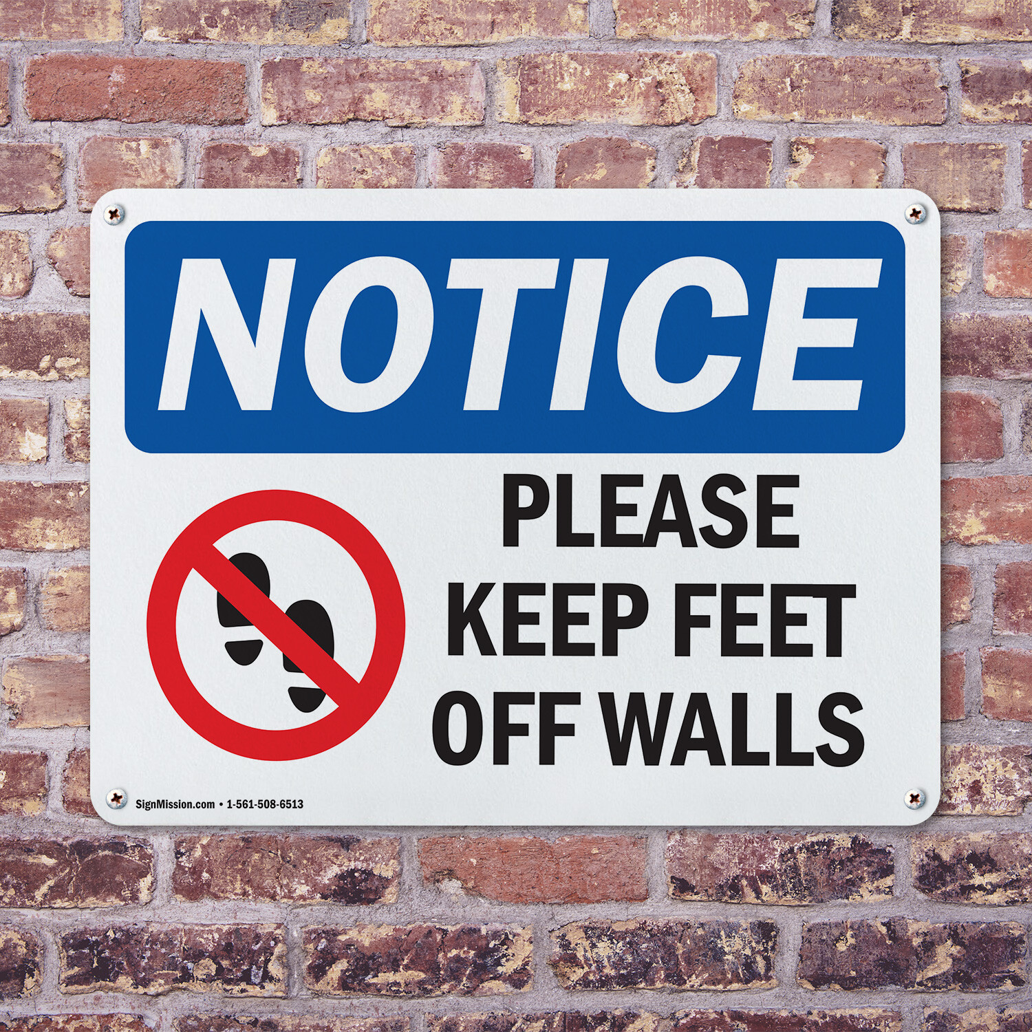 (2 Pack) Please Keep Feet Off Walls OSHA Notice Sign Decal Metal Plastic