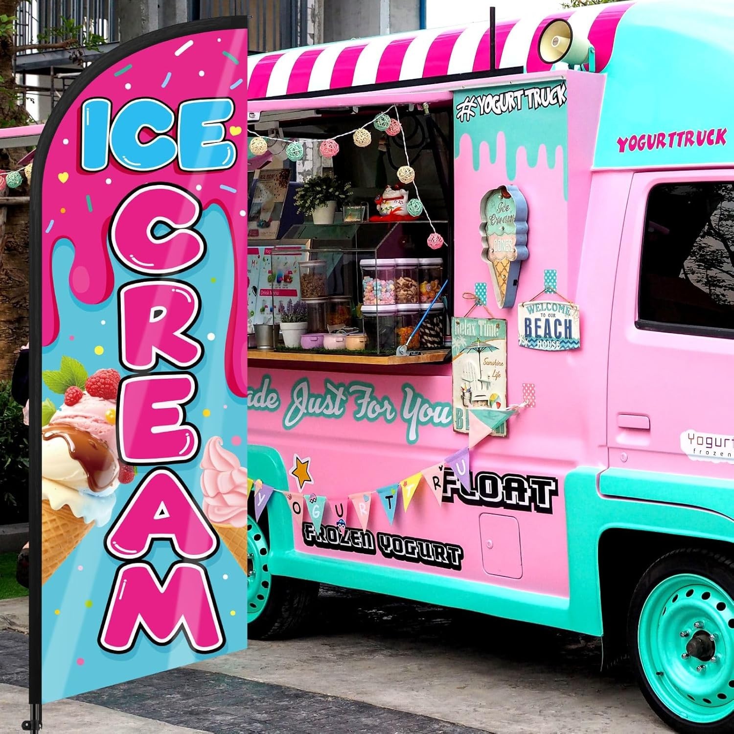 Ice Cream Advertising Feather Flag 7 ft Advertising Swooper Flag Banner Signs…