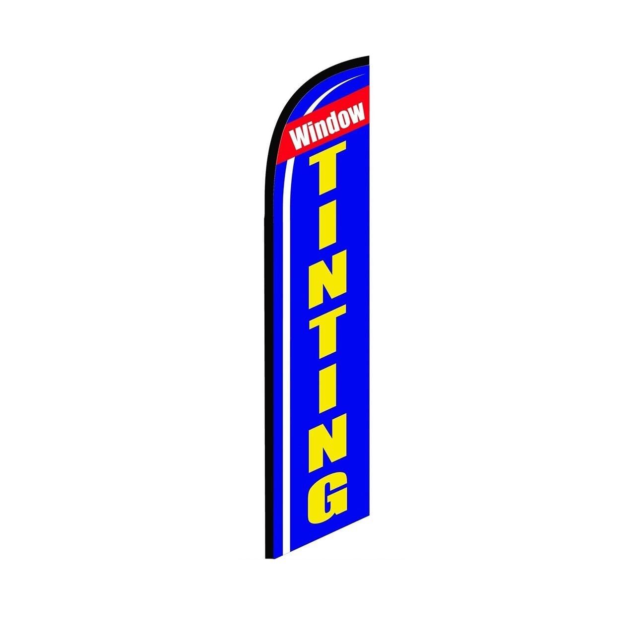 Window Tinting Blue Swooper Flutter Feather Flag | 3ft W x 11.5ft Tall